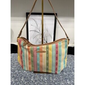 JAMAICA BAY Vertical Stripes Pineapple Zip Closure Shoulder Purse Island Y2K